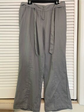 Willi Smith Wide-Leg Gray 100% Linen Pants Zip-Up With Tie Waist Woman’s L